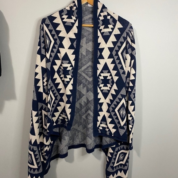 Pink Owl Open Front Duster Cardigan Wrap‎ Navy/Cream Women's Size Medium - Picture 1 of 8